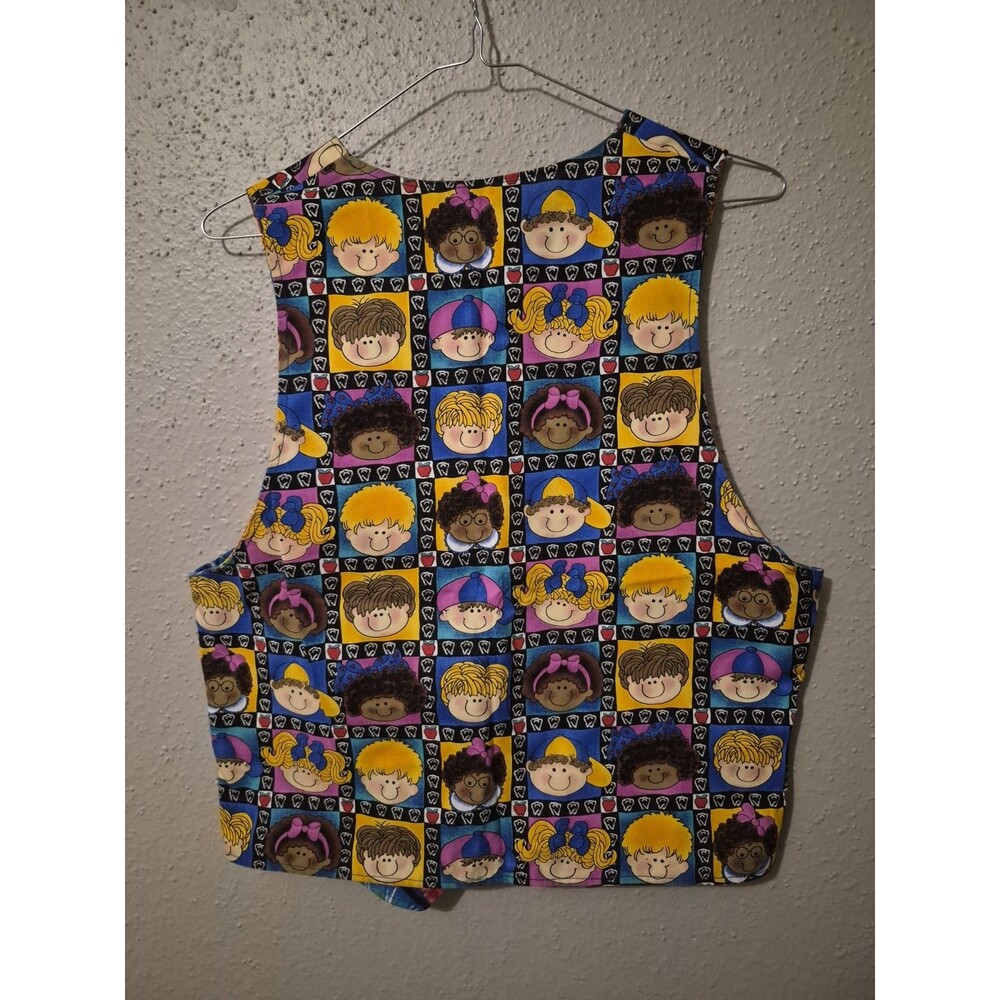 VTG Handmade Vest Reversible Childrens Faces Tie Dye Smiley Faces Fire Cracker - Picture 2 of 9